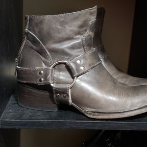 Gray Leather Ankle Boots